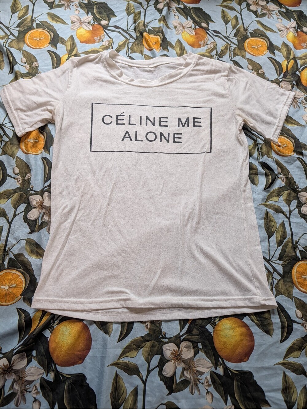 "Celine Me Alone" White Cotton T-Shirt – Women's Graphic Tee Size Medium - Picture 2 of 5